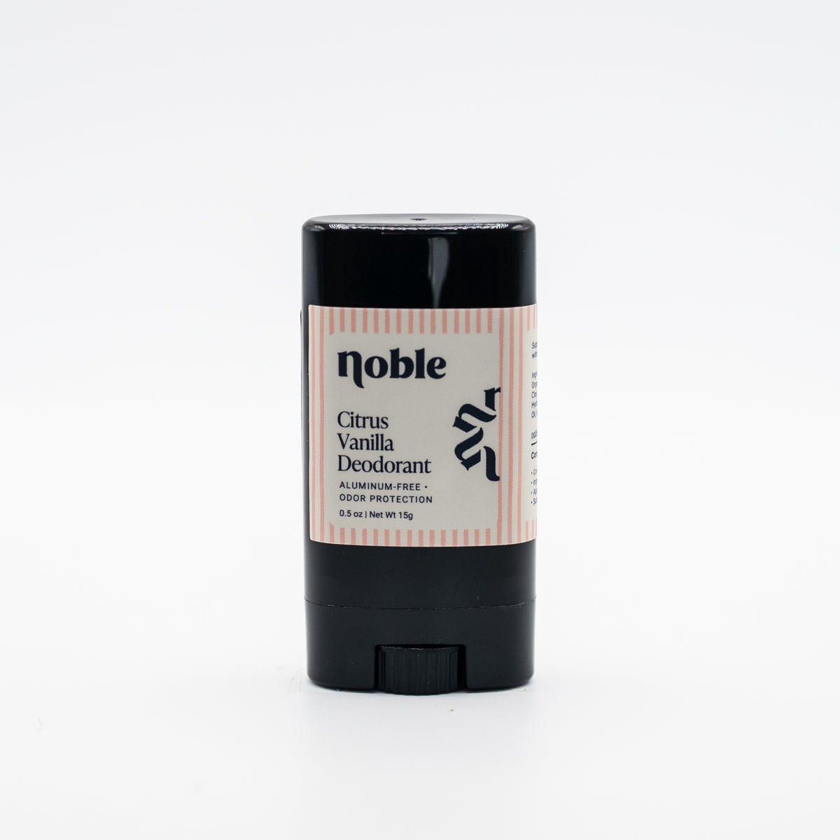 Noble Skin Co. Citrus Vanilla Deodorant 0.5 oz black travel stick with cap
