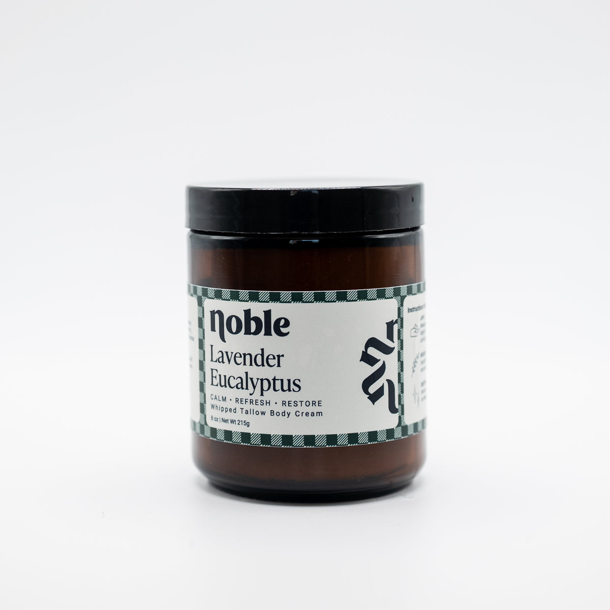 Noble Skin Co. Lavender Eucalyptus 8 oz amber jar with black lid