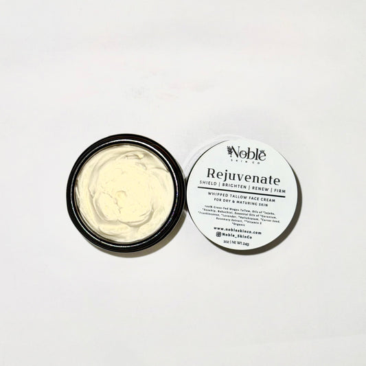 Close-up of Noble Skin Co. grass-fed Wagyu tallow moisturizer in small-batch jar