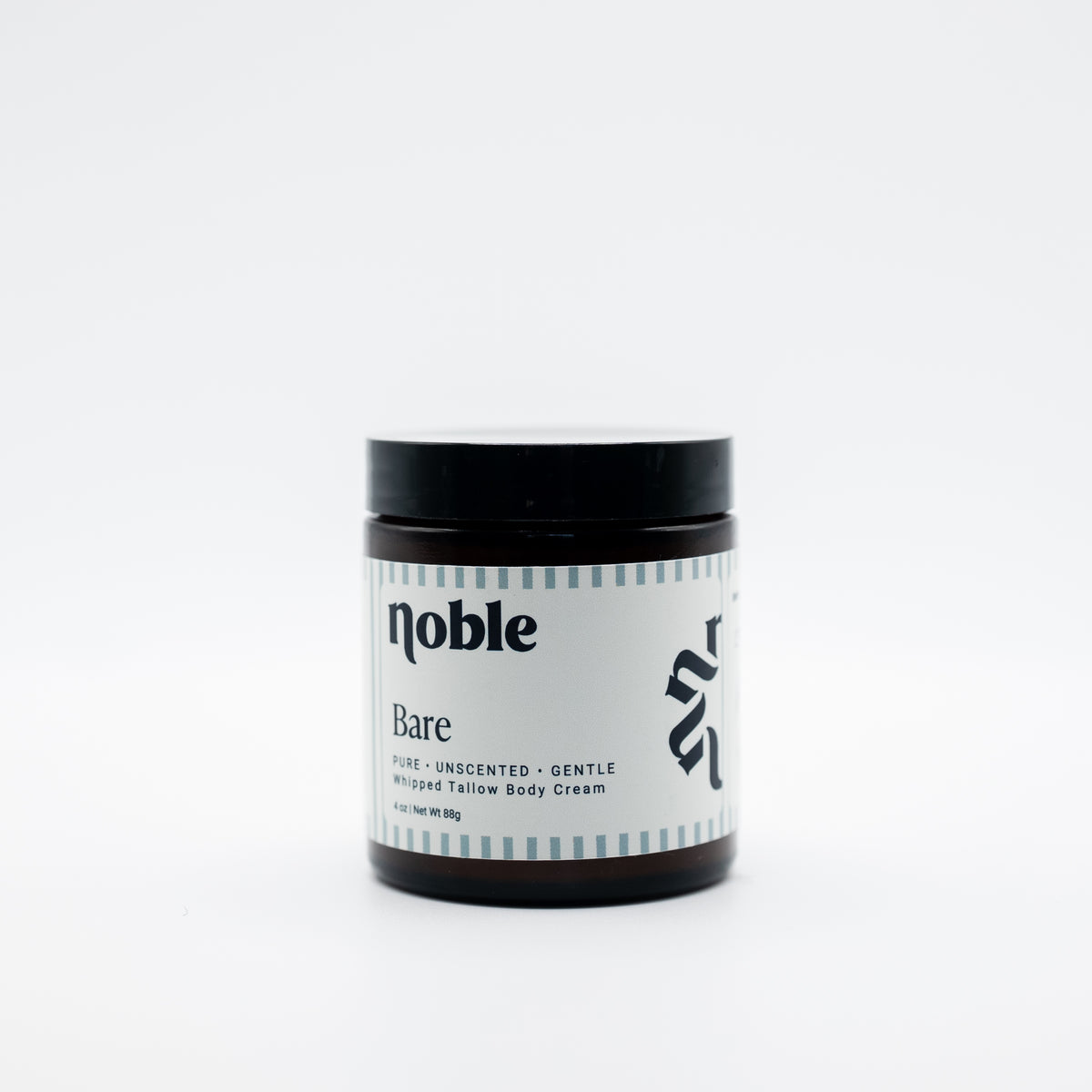 Noble Skin Co. Bare 4 oz amber jar with black lid