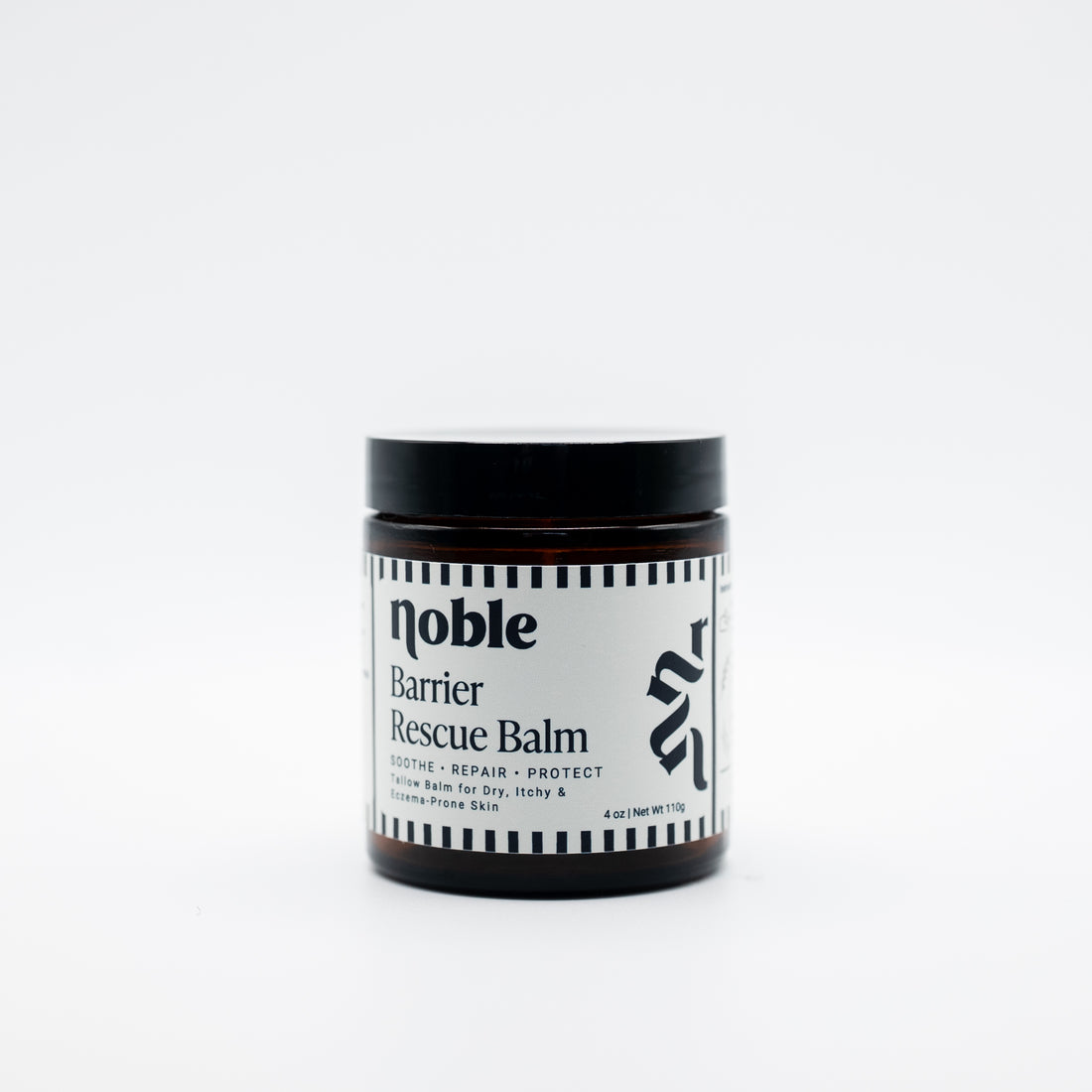Noble Skin Co. Barrier Rescue Balm 4 oz amber jar with black lid