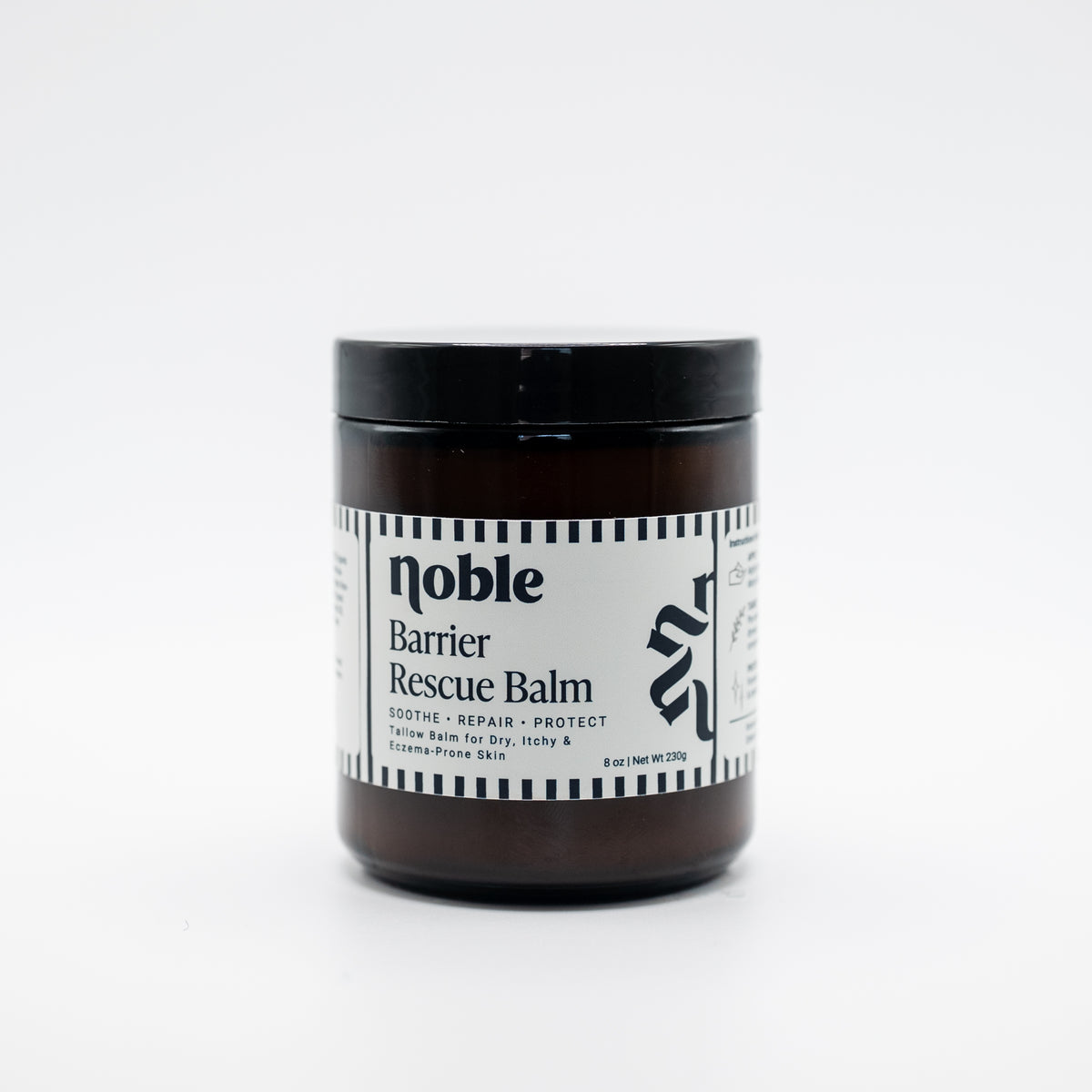 Noble Skin Co. Barrier Rescue Balm 8 oz amber jar with black lid