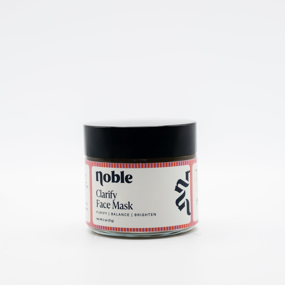 Noble Skin Co. Clarify Face Mask 2 oz clear glass jar with black lid