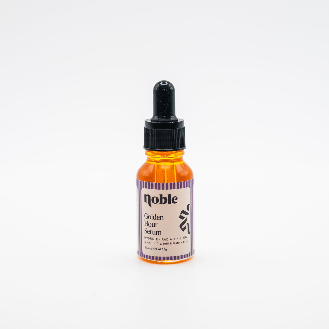 Noble Skin Co. Golden Hour Serum 0.5 oz clear glass dropper bottle