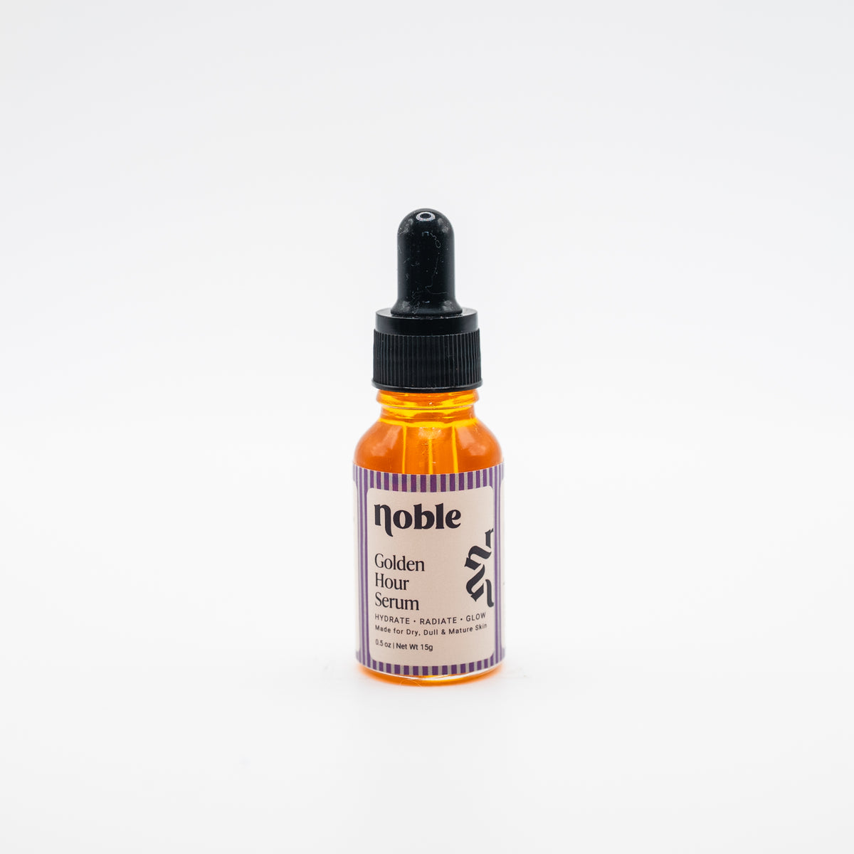Noble Skin Co. Golden Hour Serum 0.5 oz clear glass dropper bottle