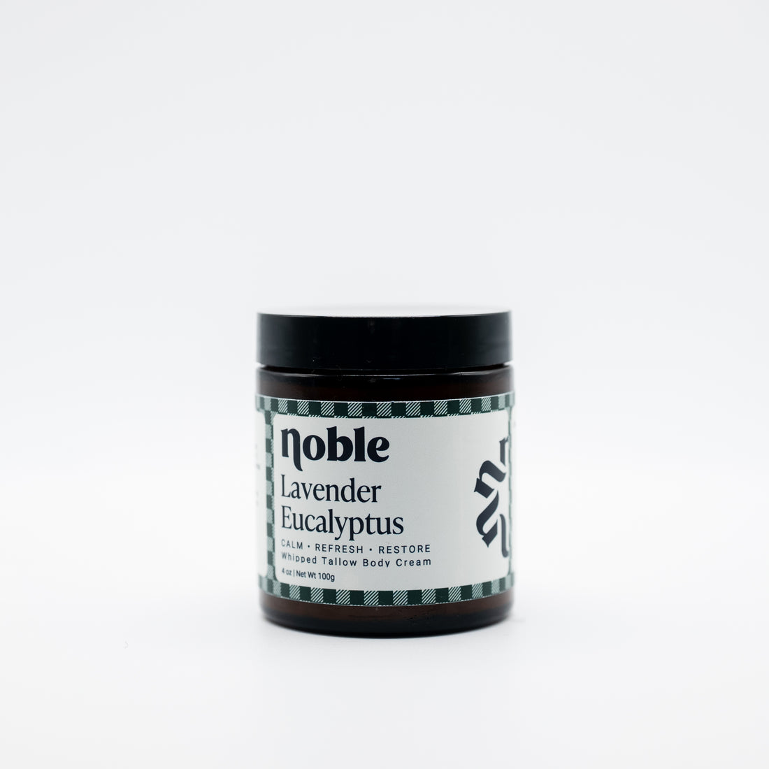 Noble Skin Co. Lavender Eucalyptus 4 oz amber jar with black lid