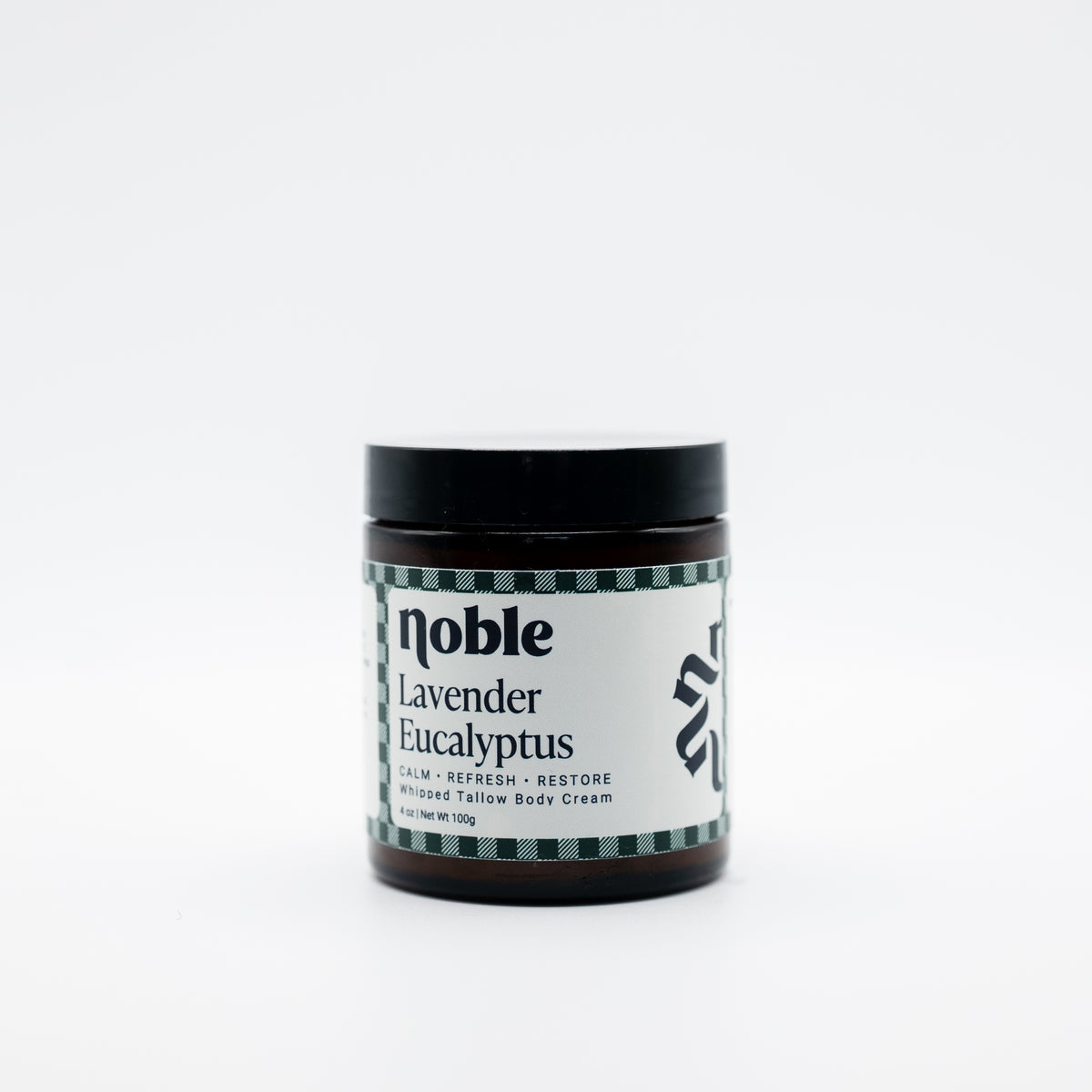Noble Skin Co. Lavender Eucalyptus 4 oz amber jar with black lid