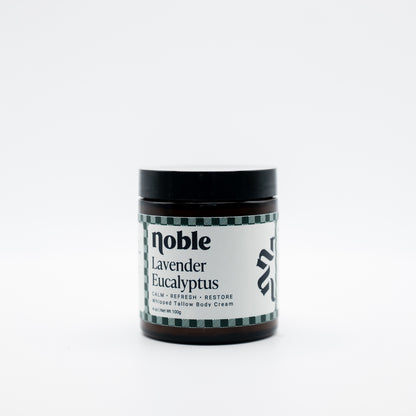 Noble Skin Co. Lavender Eucalyptus 4 oz amber jar with black lid