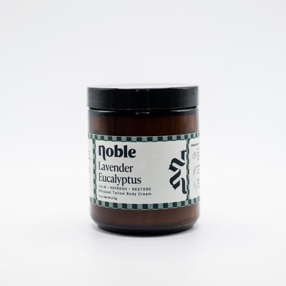 Noble Skin Co. Lavender Eucalyptus 8 oz amber jar with black lid