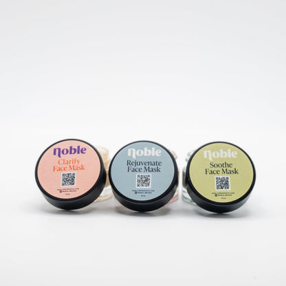 Mask Trio: Clarify, Rejuvenate, and Soothe face masks in 0.5 oz jars