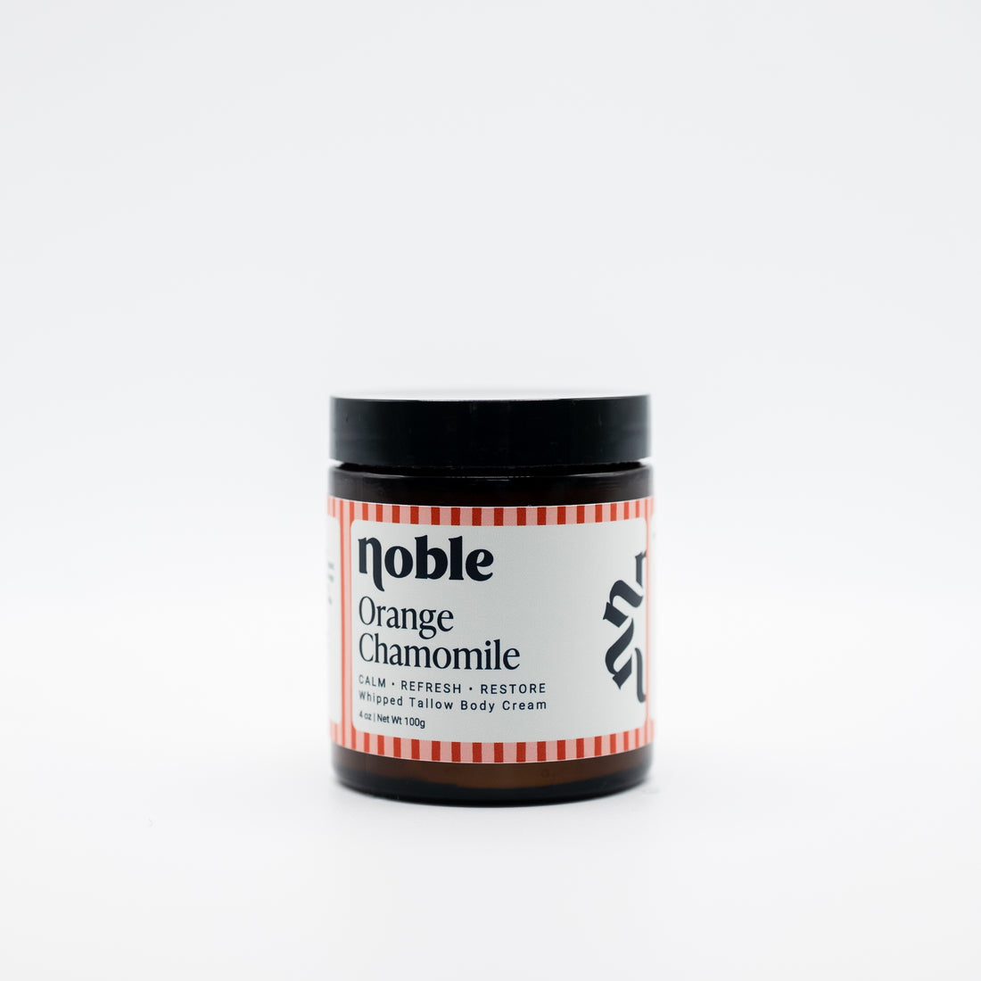Noble Skin Co. Orange Chamomile 4 oz amber jar with black lid