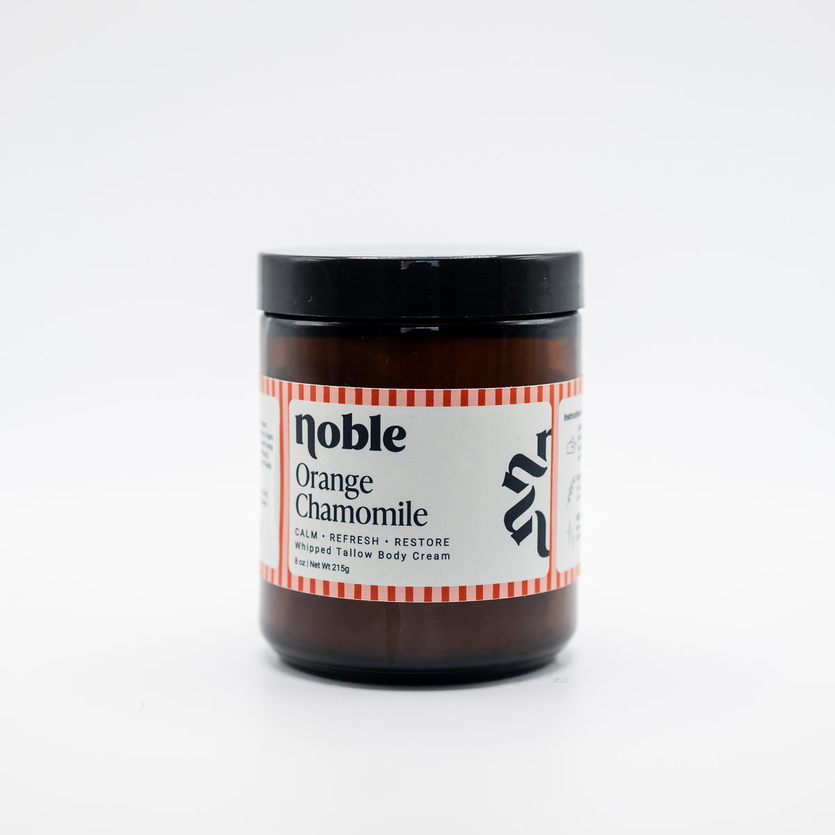 Noble Skin Co. Orange Chamomile 8 oz amber jar with black lid
