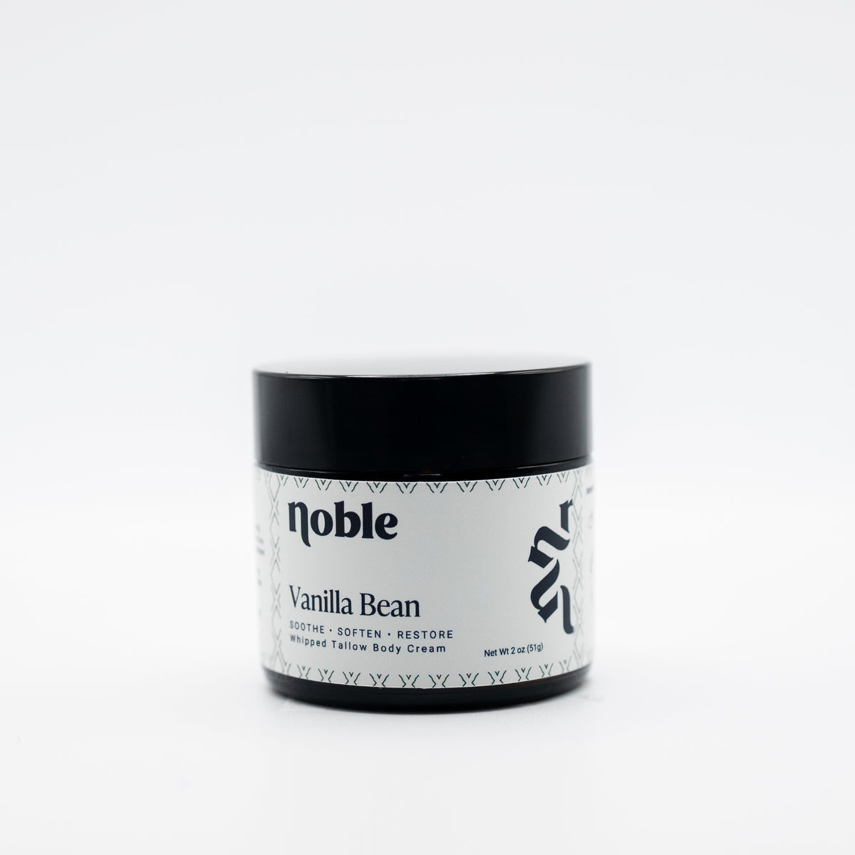 Noble Skin Co. Vanilla Bean 2 oz amber jar with black lid
