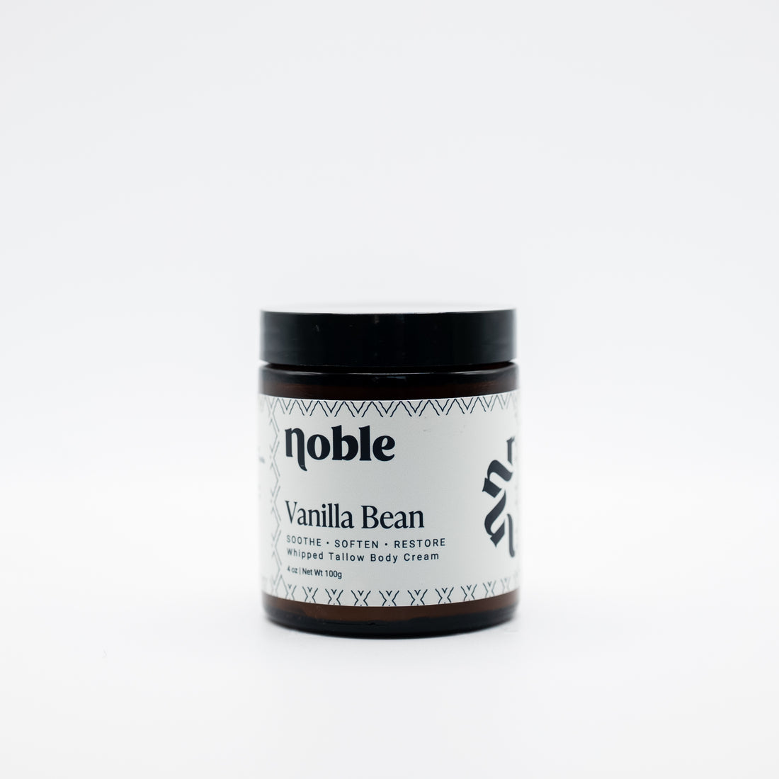 Noble Skin Co. Vanilla Bean 4 oz amber jar with black lid